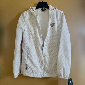 White Zip Up New Balance Windbreaker with Hood